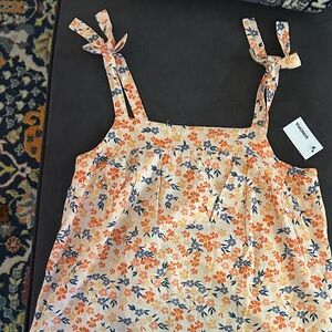 Floral Print Tank Top with Tied Straps